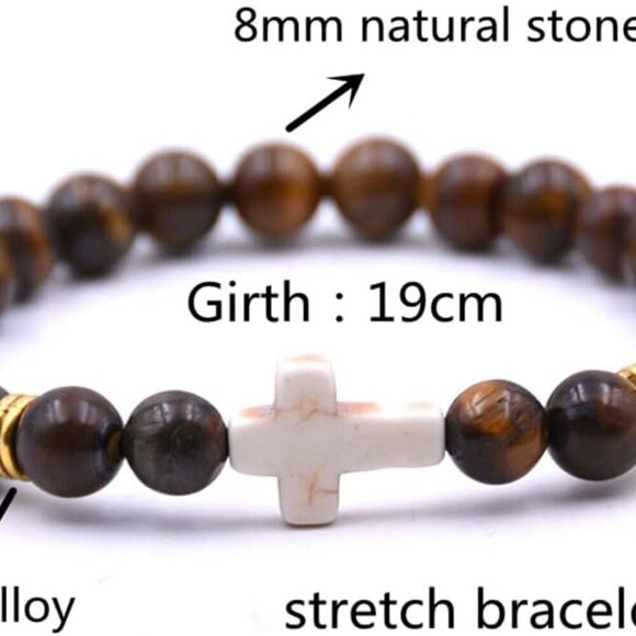 Beaded Cross Bracelets Natural Stone 8mm for Women Men Healing Anxiety - Picture 2 of 5